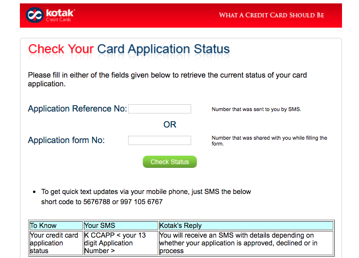 Kotak Bank Credit Card Status