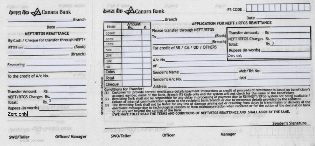 canara bank rtgs form