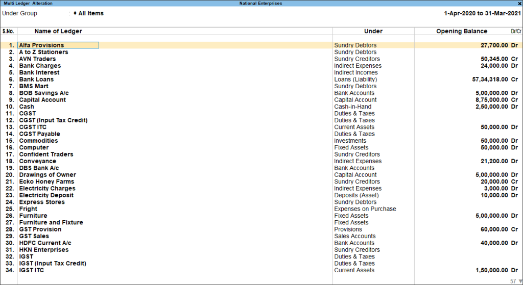 Opening Balance in Tally image 2